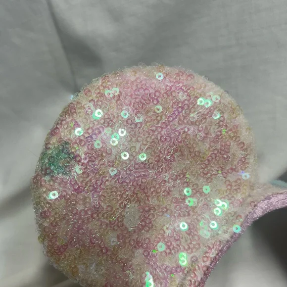 Disney Parks Sequin Headband Shimmery Mouse Ears White Light Pink Sequins - Picture 9 of 9